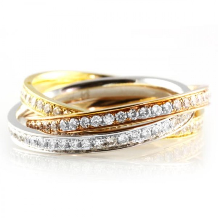DIAMOND 18K TRI-COLORED INTERLOCKING ETERNITY BAND 
