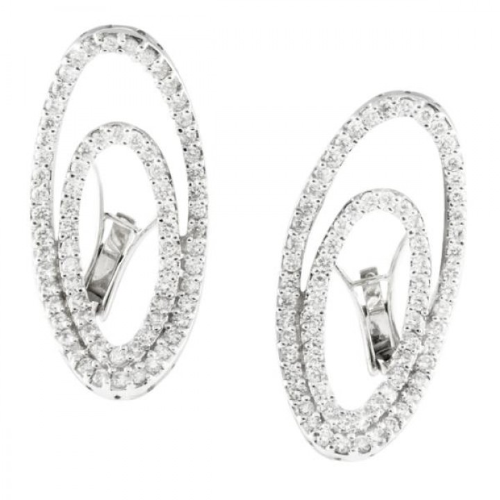 DOUBLE OVAL SHAPE DIAMOND 18K WHITE GOLD EARRINGS