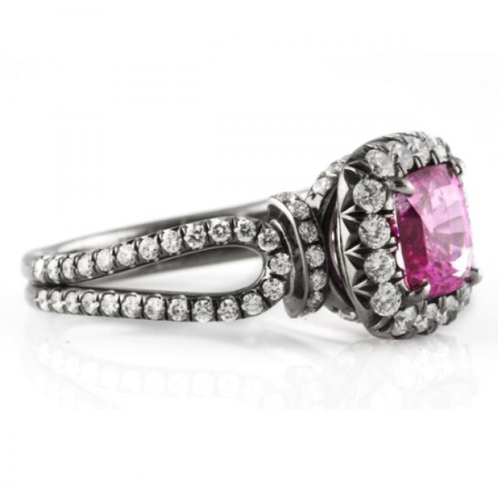 1.52 carat Pink Sapphire and Diamond Black Rhodium Platinum Engagement Ring