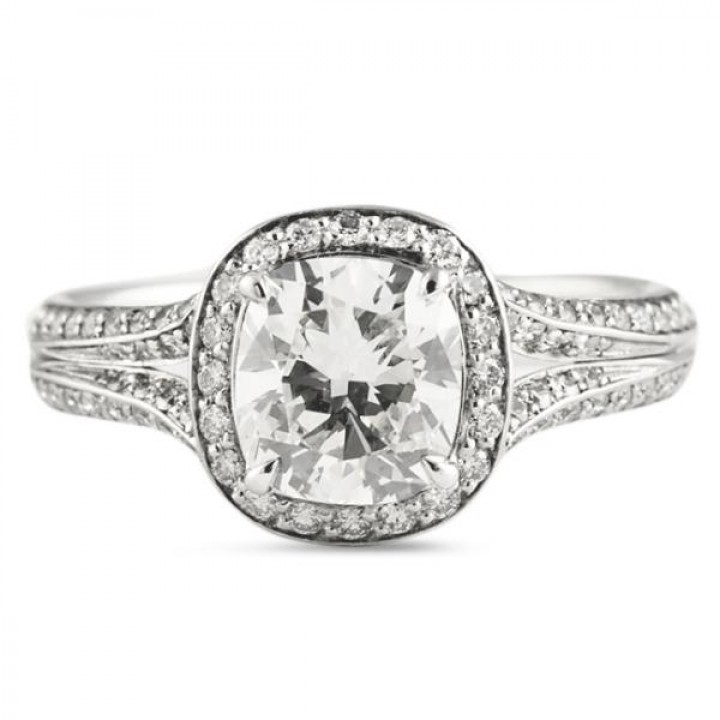 1.63 carat Cushion Cut Diamond Platinum Engagement Ring