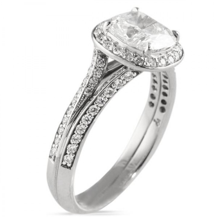 1.63 carat Cushion Cut Diamond Platinum Engagement Ring