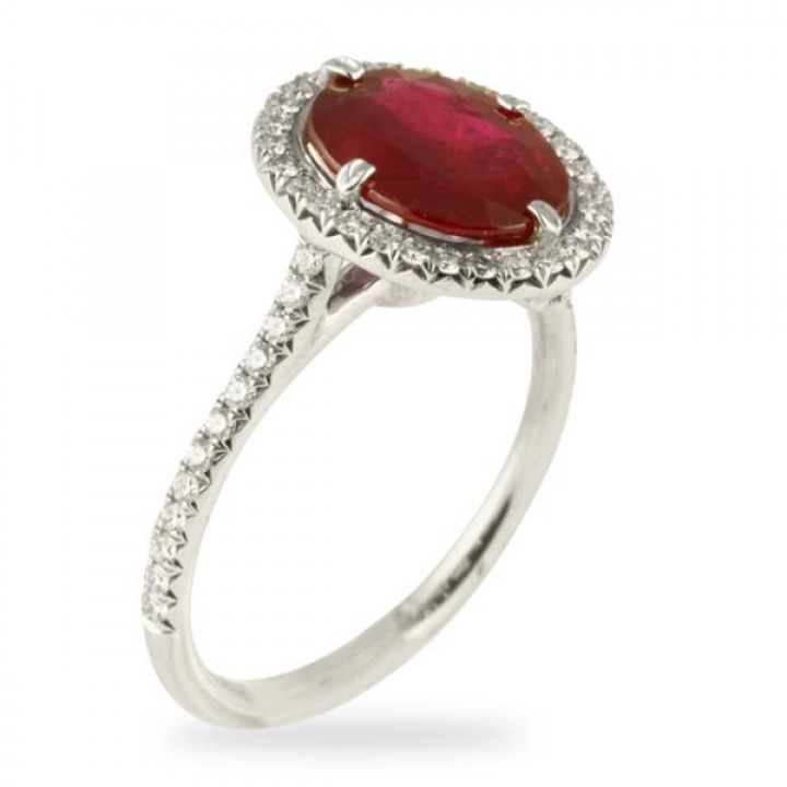 Ruby and Diamond Platinum Engagement Ring flat