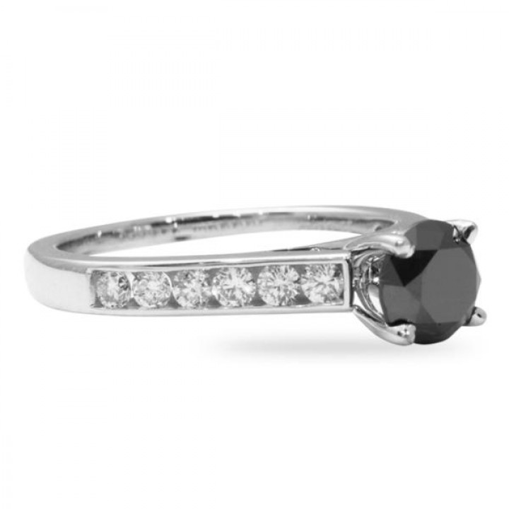 1.30 ct Black Diamond 18K White Gold Engagement Ring