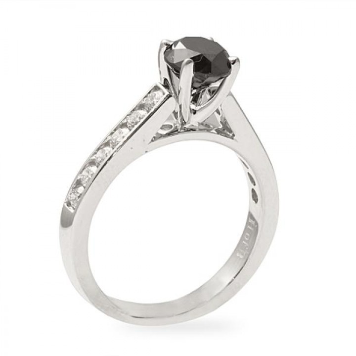 1.30 ct Black Diamond 18K White Gold Engagement Ring