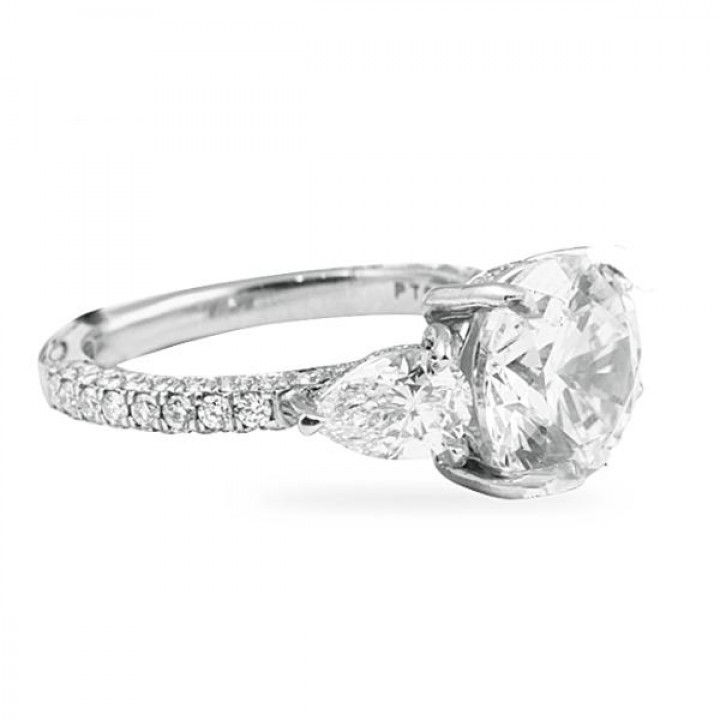 Round Diamond Three-Stone with Pave Engagement Ring