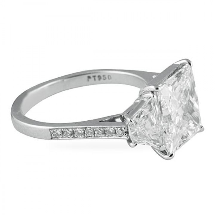 4.01 carat Princess Cut Three-Stone Engagement Ring