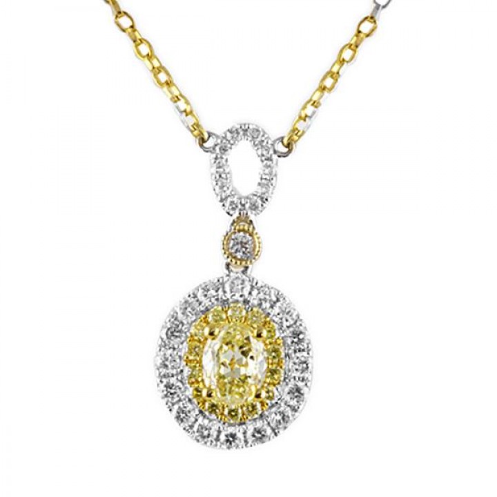 OVAL YELLOW DIAMOND 18K GOLD PENDANT NECKLACE