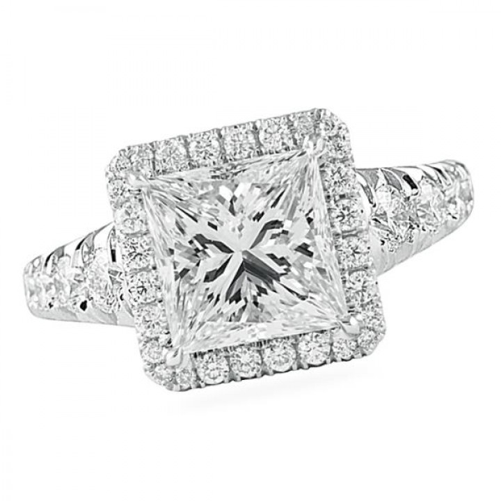 3.50 carat Princess Cut Diamond Halo Engagement Ring angle