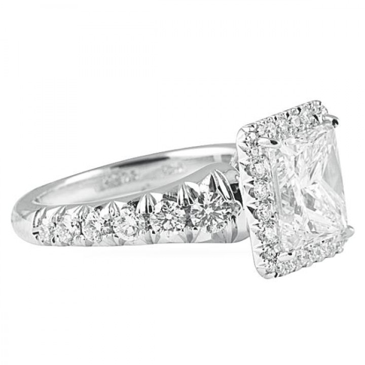 3.50 carat Princess Cut Diamond Halo Engagement Ring angle