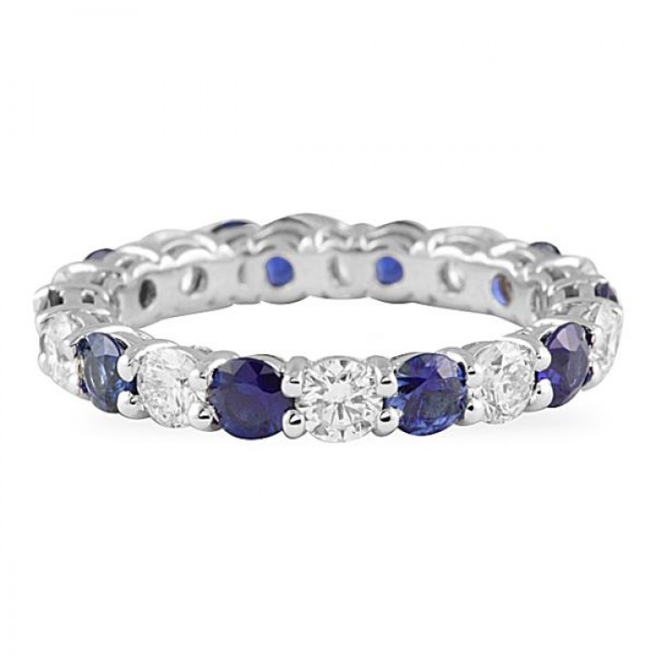 sapphire and diamond alternating shared prong eternity band