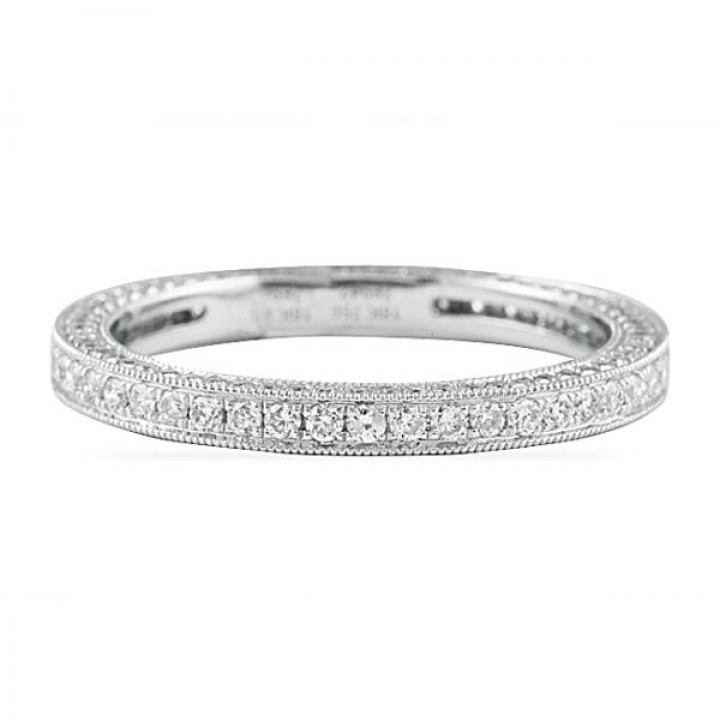 0.80 Carat Three-Row Bright Cut Milgrain Diamond Eternity Band front view white gold