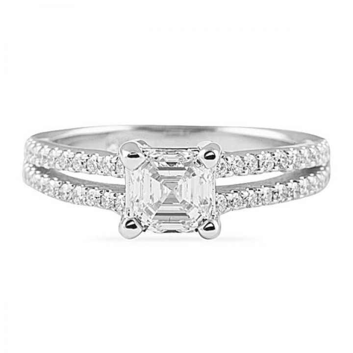 0.90 ct Asscher Cut Diamond White Gold Engagement Ring
