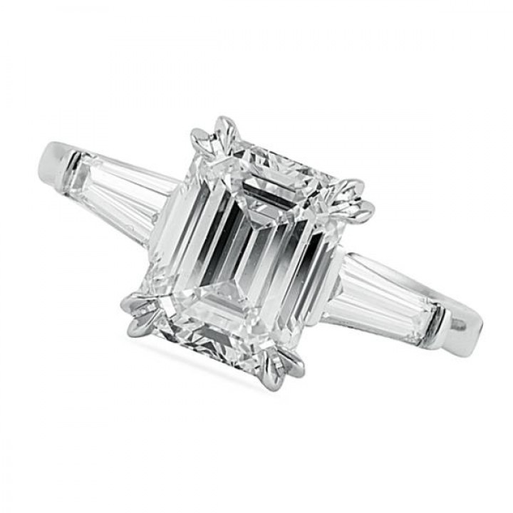 3.03 carat Emerald Cut Diamond Three-Stone Engagement Ring