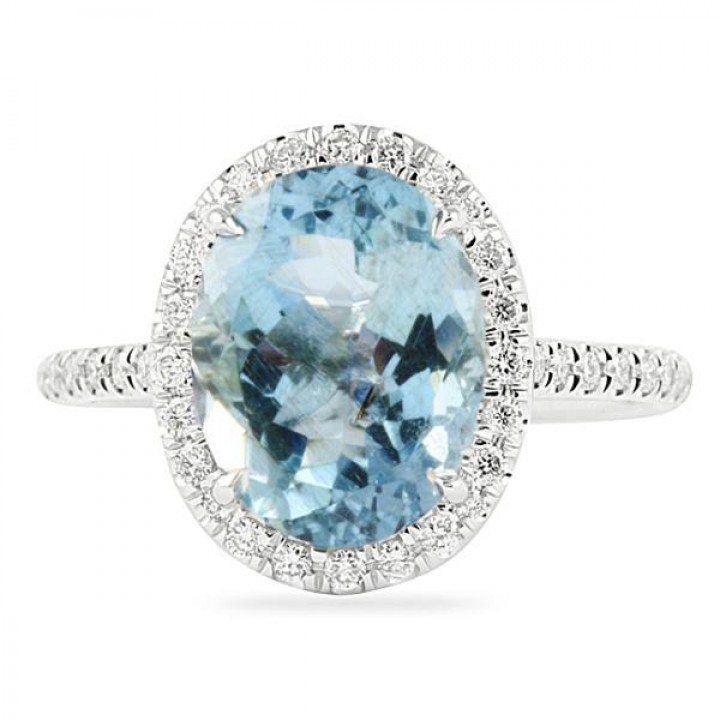Aquamarine and Diamond Engagement Ring