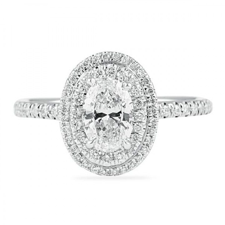 0.67 carat Oval Diamond Double Halo Engagement Ring flat