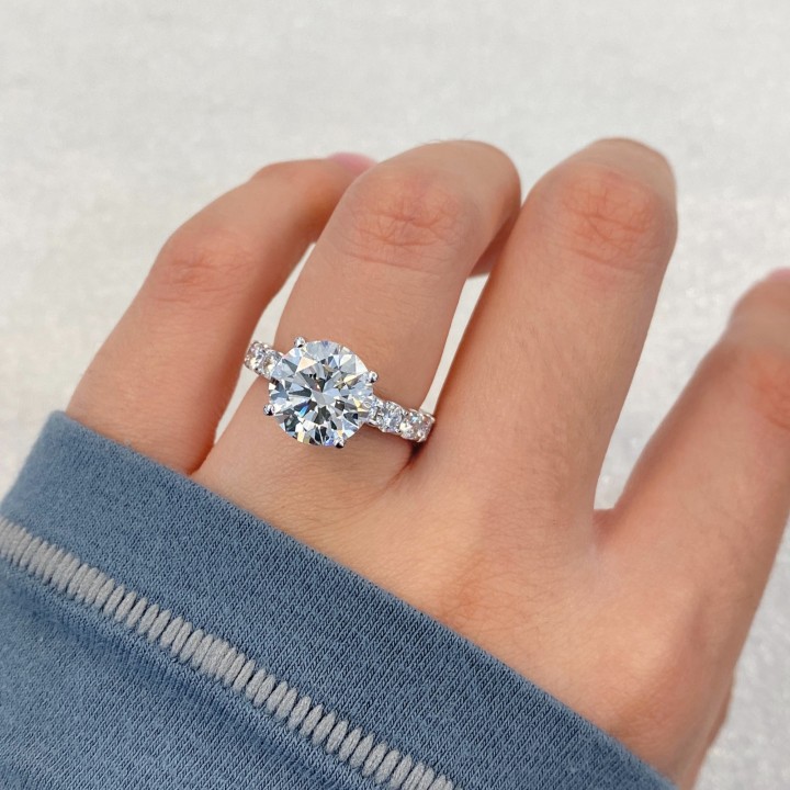 3.51 carat Round Lab Diamond U-Shape Band Ring flat
