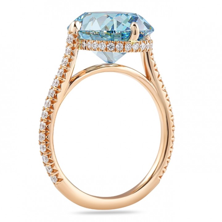 6.07ct Fancy Blue Antique Cushion Lab Diamond Ring flat