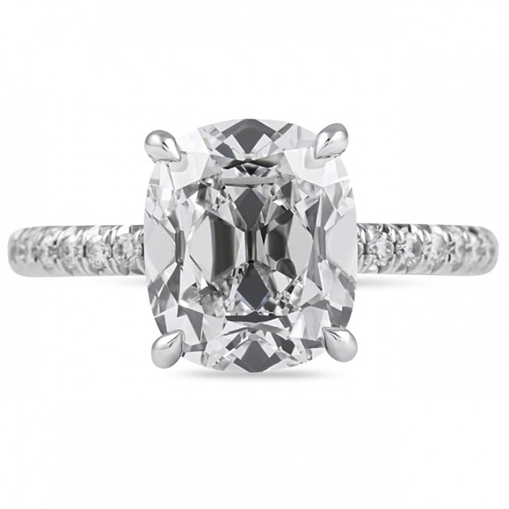 3.61 carat Antique Cushion Cut Lab Diamond Ring flat