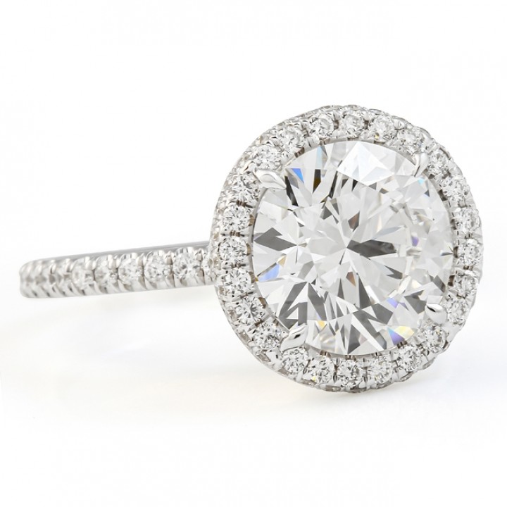2.78 carat Round Lab Diamond Double Edge Halo Ring flat