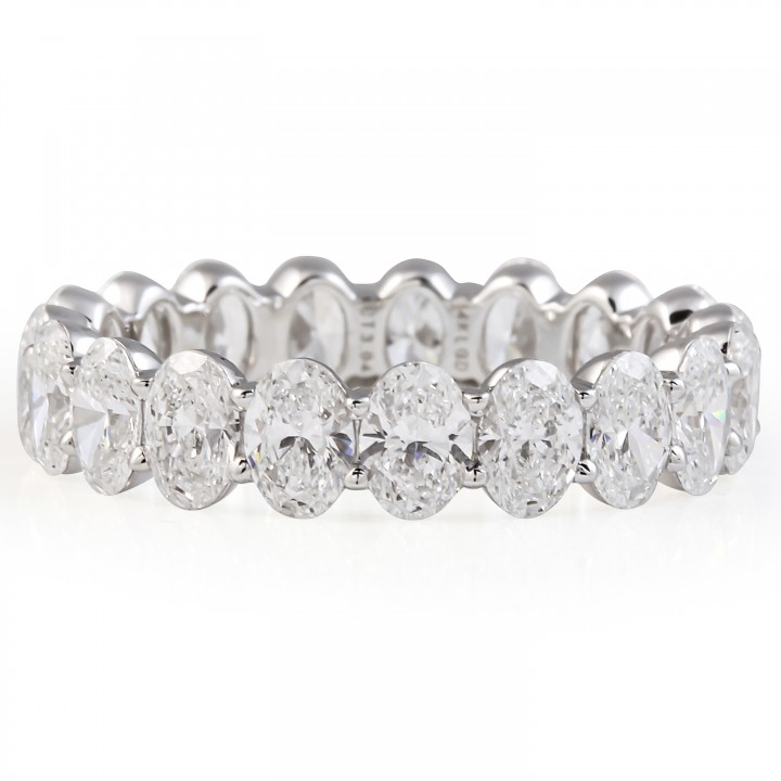 3 carat Oval Lab Diamond Low Profile Eternity White Gold Band flat