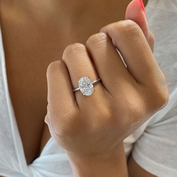 2.55 carat Oval Lab Diamond Pave Basket Solitaire Ring flat