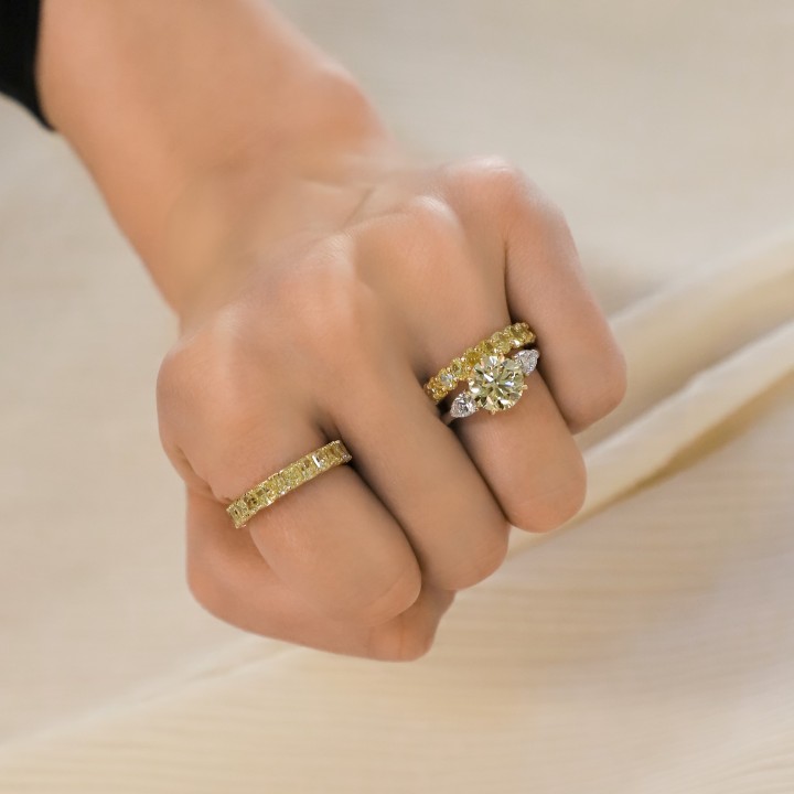 4.78 carat Radiant Cut Yellow Diamond Eternity Band flat