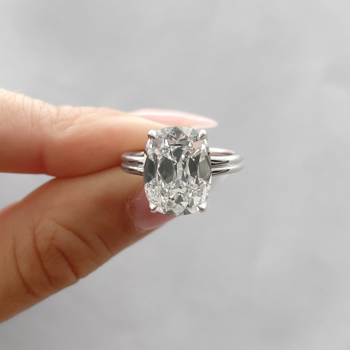 5.03 carat Antique Cushion Lab Diamond Lotus Double Band Ring flat