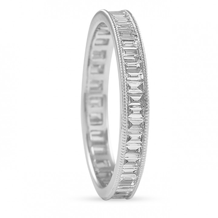 Milgrain Edge Baguette Cut Diamond Eternity Band flat lay