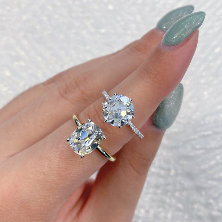 3 carat Old Euro Lab Diamond Pave Engagement Ring flat