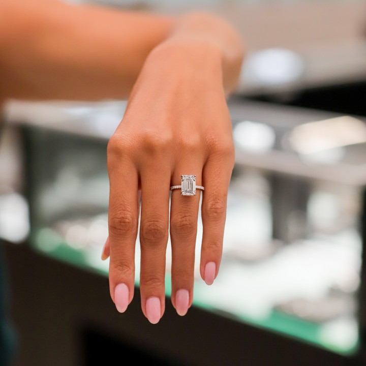 4.53 carat Emerald Cut Lab Diamond Engagement Ring flat