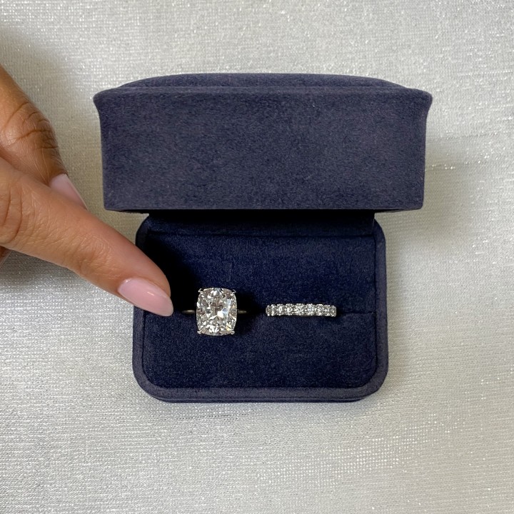 7.54 carat Cushion Cut Lab Diamond Pave Prong Engagement Ring flat