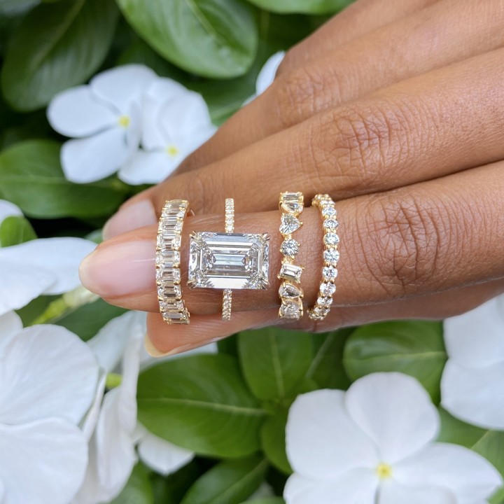 4.05 carat Emerald Cut Lab Diamond Signature Wrap Ring flat