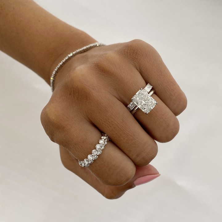 3.58 carat Radiant Cut Lab East-West Radiant Pave Ring flat