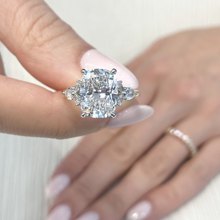 3.59 carat Cushion Lab Diamond 7-Stone Engagement Ring angle
