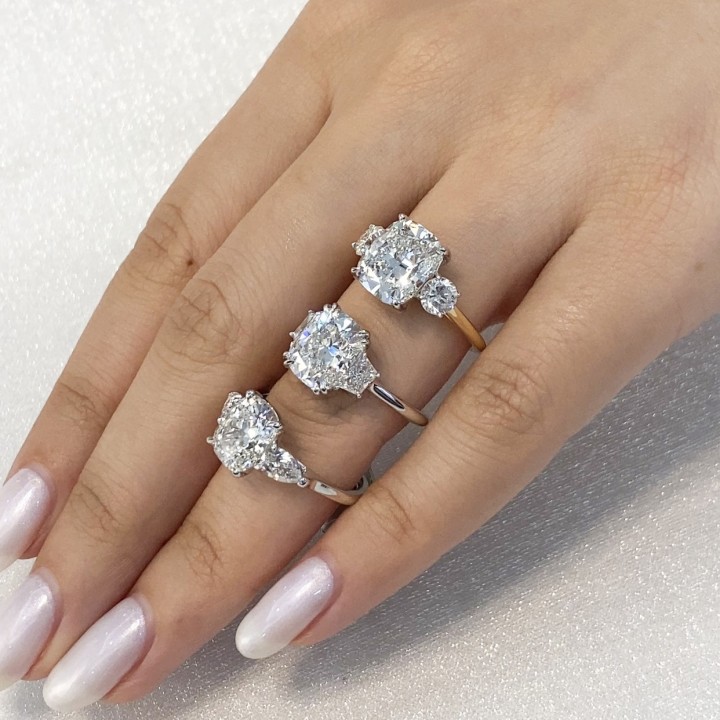 3.06 carat Cushion Cut Lab Diamond Three-Stone Ring flat