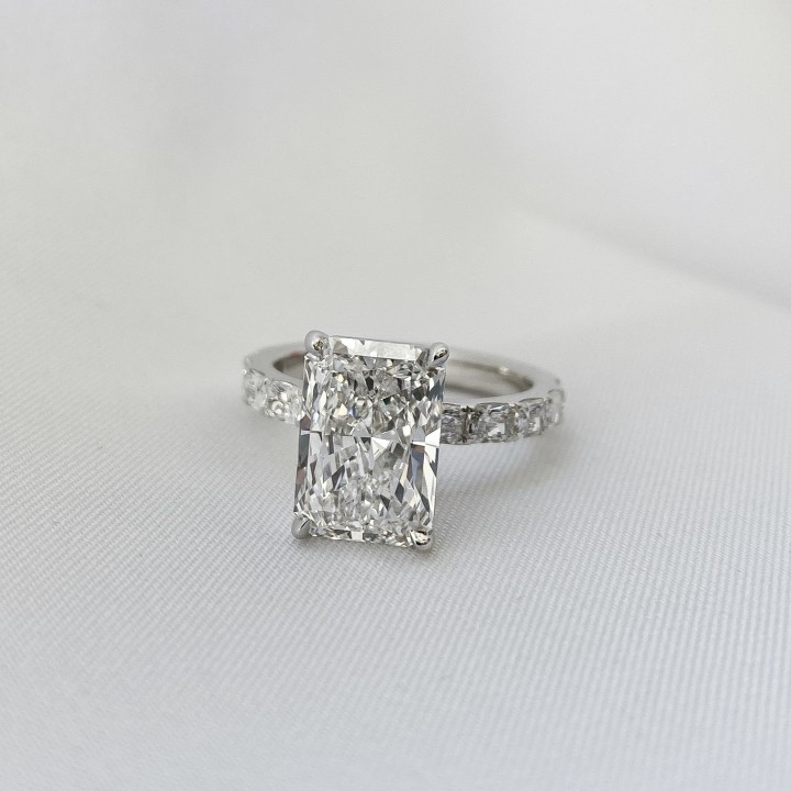 3.58 carat Radiant Cut Lab East-West Radiant Pave Ring flat