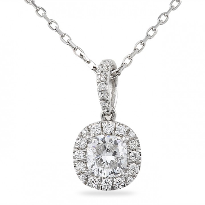Cushion Diamond Platinum Pendant Necklace