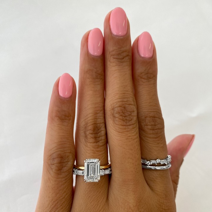 3 carat East-West Emerald Cut Lab Diamond Eternity Band flat
