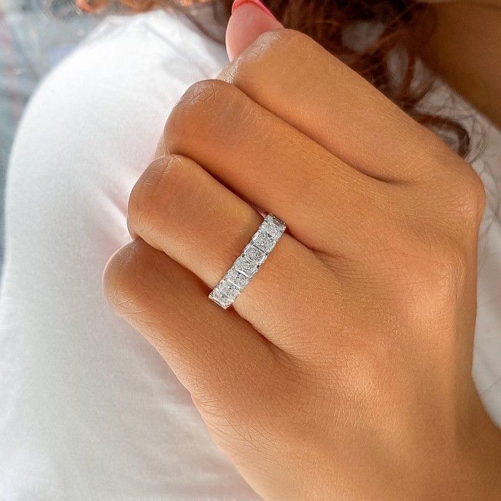 3.35 carat Radiant Cut Lab Diamond U-Shape Eternity Band flat