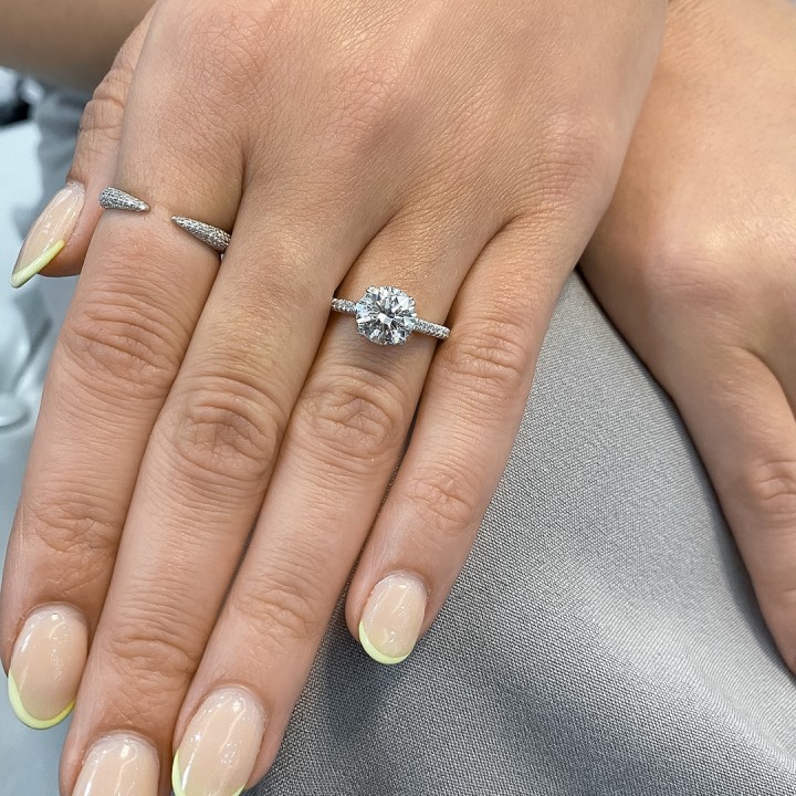 2.02ct Round Lab Diamond Cathedral Engagement Ring flat