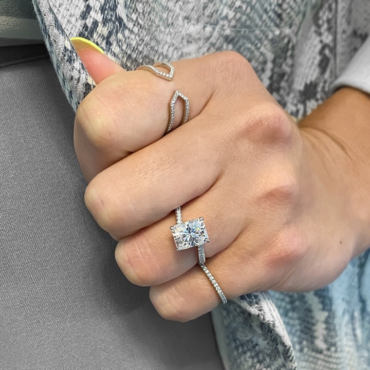 Radiant Cut Moissanite Swoop Engagement Ring flat