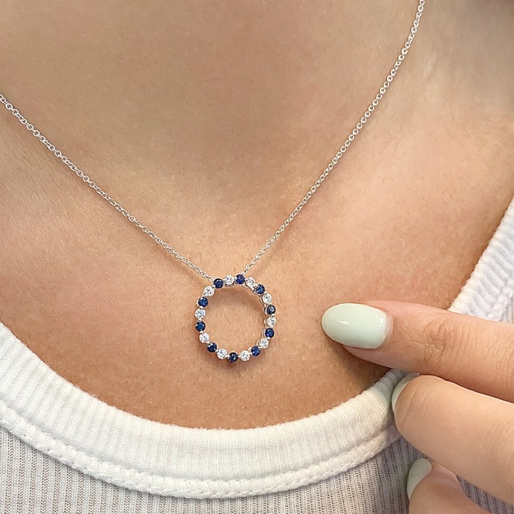 Sapphire and Diamond Open Circle Pendant