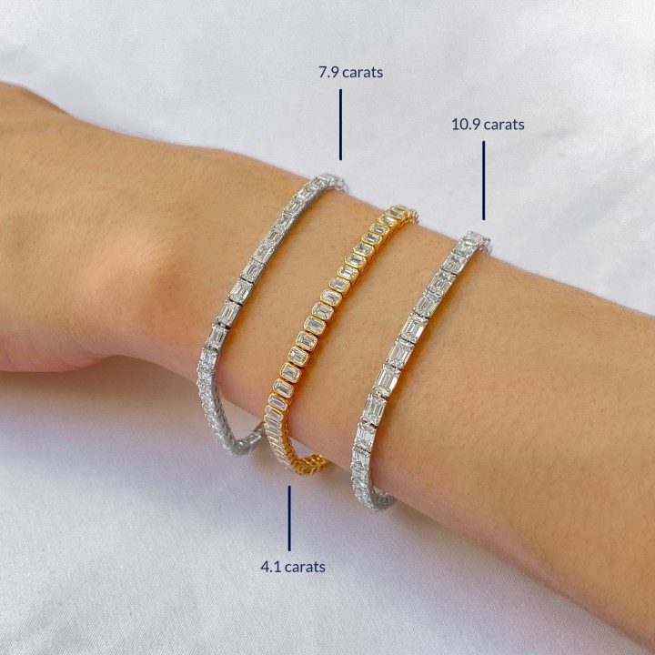 7.9 carat Emerald Cut Lab Diamond East-West Tennis Bracelet flat