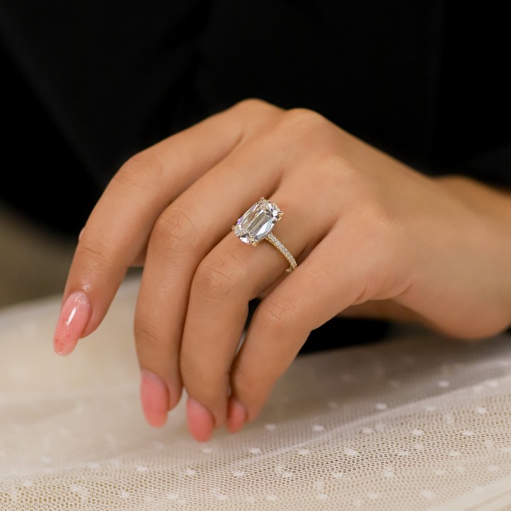 4.02 carat Antique Cushion Hybrid Lab Diamond Engagement Ring flat