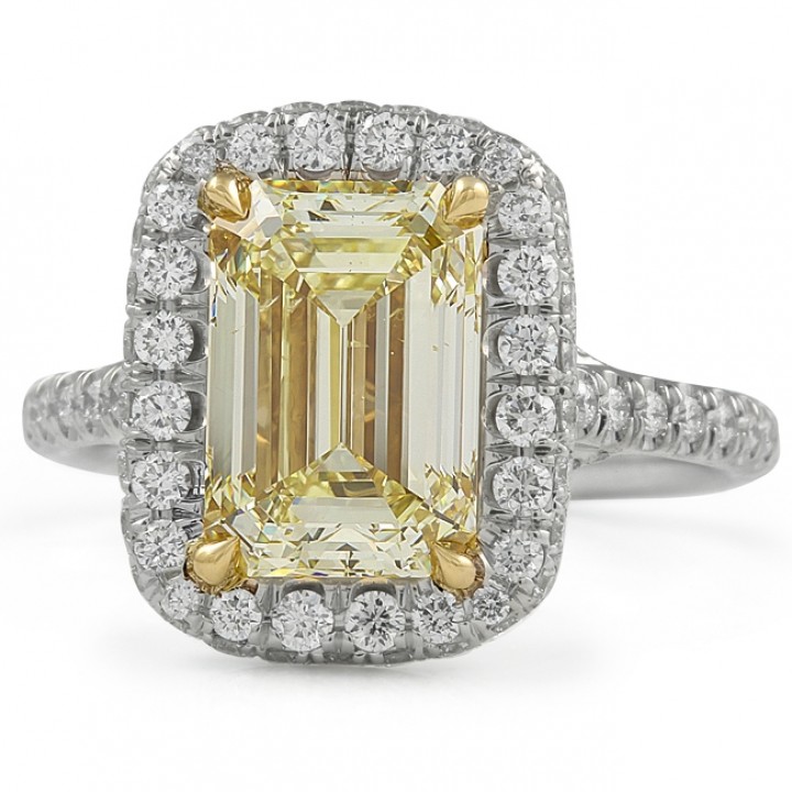 2.88 carat Yellow Emerald Cut Diamond Halo Engagement Ring