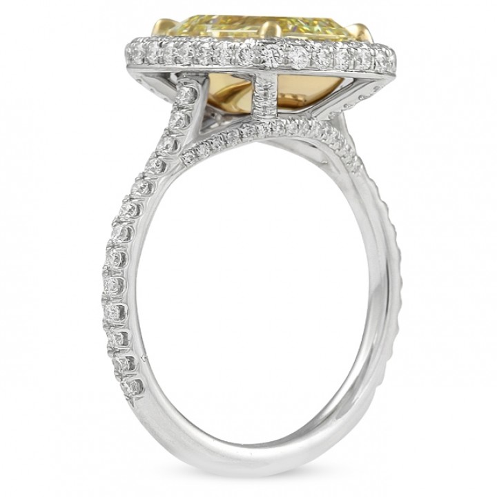 2.88 carat Yellow Emerald Cut Diamond Halo Engagement Ring