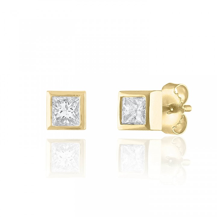 Bezel Set Princess Cut Diamond Studs yg