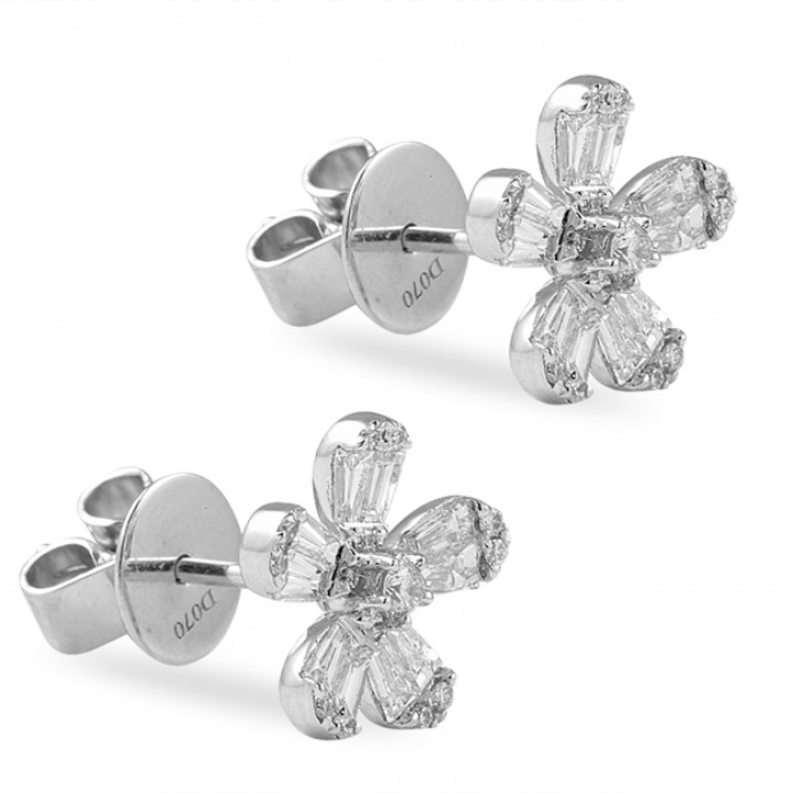 Baguette and Round Diamond Flower Petal Earrings