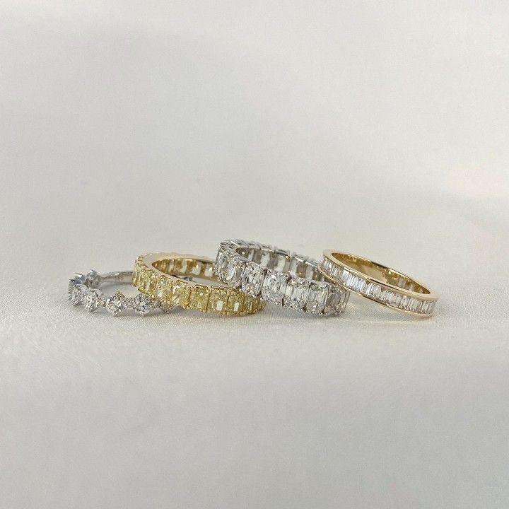 4.78 carat Radiant Cut Yellow Diamond Eternity Band flat
