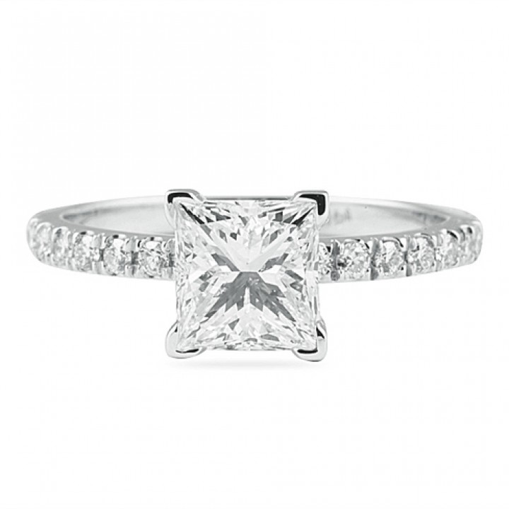 1.30 carat Princess Cut Diamond Pave Engagement Ring